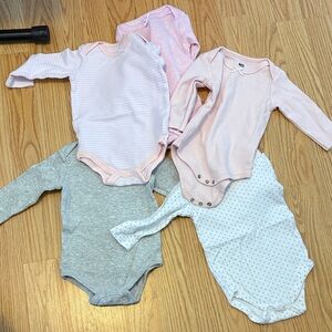 Pack of 5 Long-Sleeve Baby One-Piece Bodysuits in Pink, Gray & White